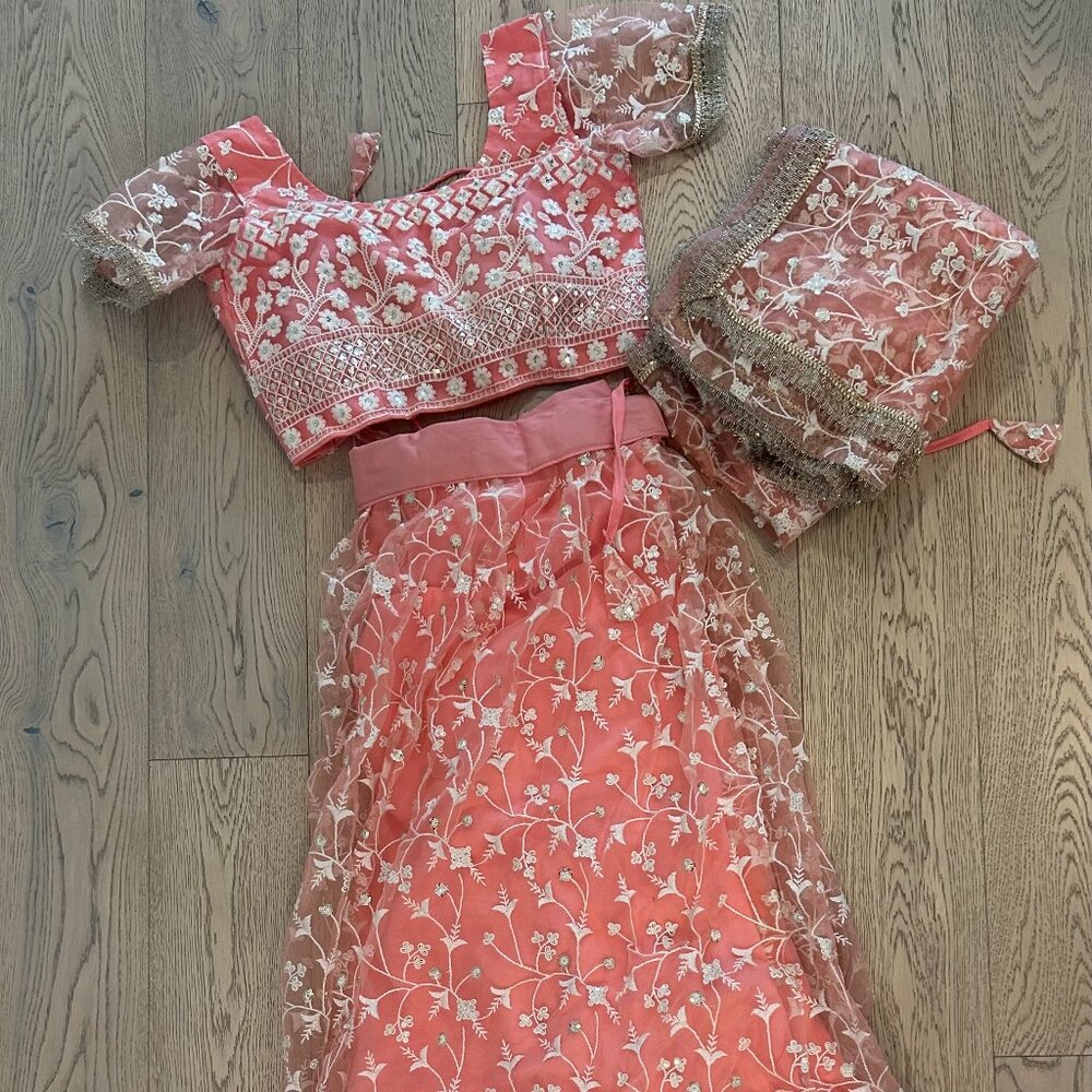 Indian Wedding Dress (Pink + Embroidered): Lehenga Choli w Dupatta